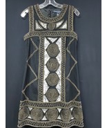 French Connection Black Beaded Sequin Geometric Mini Sheath Dress Size 8 - $1,381.21 MXN