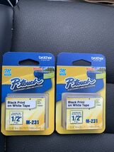 2 Sealed Brother P-Touch M-231 Label Maker Tape 12mm 1/2" Black on White... - $14.80