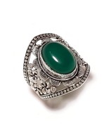 Grass Green Onyx Gems 925 Silver Overlay Handmade Statement Flower Ring ... - $220.89 MXN