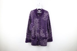 Vtg 90s Pendleton Womens 1X Plus Merino Wool Knit Paisley Zip Cardigan Sweater - £47.33 GBP