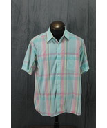 Vintage Button Down Shirt - Peppermint Green and Pink Plaid Goerge Richa... - $61.40 CAD