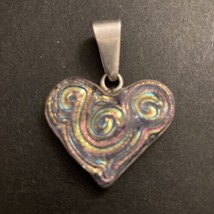 Sterling Encased Molded Irridescent Art Glass Heart Pendant - £27.29 GBP