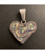Sterling Encased Molded Irridescent Art Glass Heart Pendant - £27.13 GBP