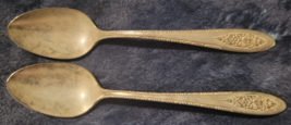 2 Vintage Wm A Rogers Lady Stuart Flowertime Silverplate Flatware Spoons - £6.60 GBP