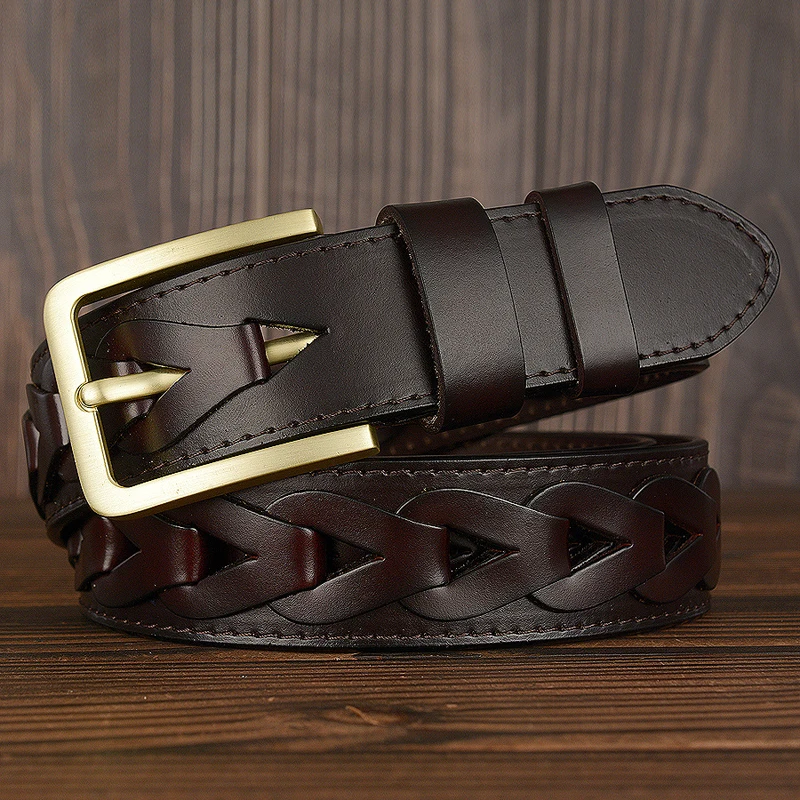 3.8CM Personality Man Belts Hot Sale Cutout Strap Male Genuine Leather C-125CM - £26.37 GBP
