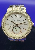 Ellen Tracy Watch Women Silver Gold TwoTone Round Pave 36 mm Dial 7.5&quot; E... - $18.46