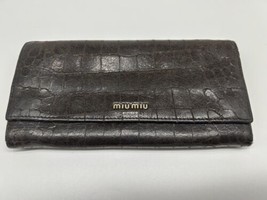 Miu Miu Long Wallet Purse Dark Brown Embossed Crocodile Leather Authentic - $250.00