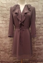 H&amp;M Womens Brown Sheer Chiffon Ruffle Front Tie Waist 3/4 Sleeve Dress - Size 4  - £21.68 GBP