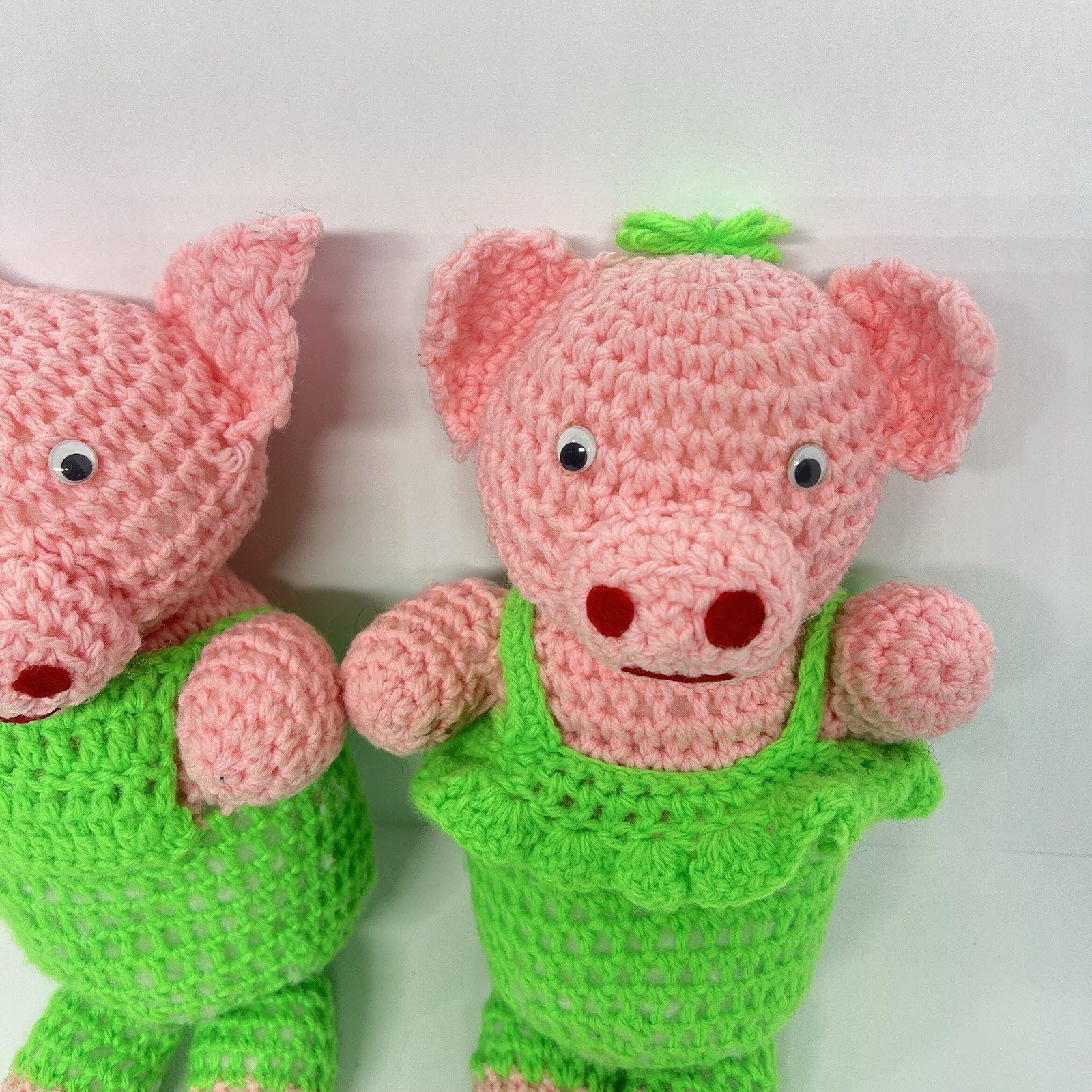 Lot Of 2 Crochet Pigs Handmade Plush 12in Stuffed Animal Toy Pink Husband Wife Item image 5