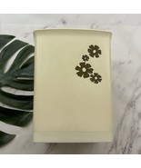 Vintage MCM Plastic Trash Can Waste Basket Cream Gold Floral Square 60s - $23.75