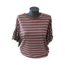 Haptics Women’s Striped Top With Leopard Print Sleeves Size Large - £9.49 GBP