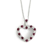 Ruby Diamond Open Heart Pendant Necklace 18K 14K White Gold, .98 CTW - £1,200.83 GBP