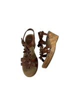 Yuu Womens Cork Wedge Sandals Size 8.5 M Brown Flowers T Strap Shoes - £11.83 GBP