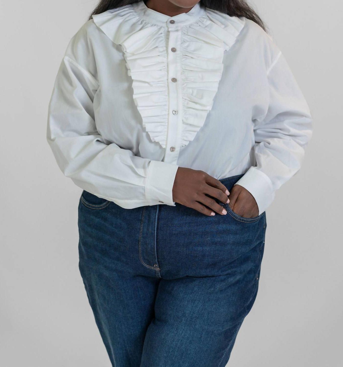 De Loreta Laurel Long Sleeve Button Front Blouse - Plus White - $172.00