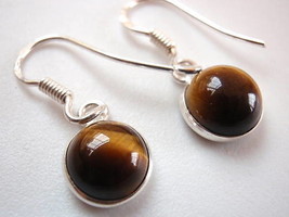 New Basic Round Tiger Eye Silver Dangle Earrings India - $8.99