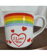 Vintage I Love You Mug Rainbow Hearts 8ozs 1980 Graphic CottageCore Love... - $19.99