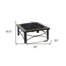 30&quot; Black Steel Wood Burning Square Fire pit With Cover - $220.00