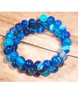 New Bracelet Memory Wire Stone Beads Blue Shades Handmade Loop Closure 3... - £11.79 GBP