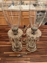 2 Vintage Hurricane Crystal Lamp with Prisms &amp; Glass Shade PARTS ONLY!!! - £38.56 GBP
