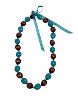 Vintage Mai Kai Tiki Bead Necklace Turquoise Brown Ribbon Tie 28” Hawaii... - $17.10