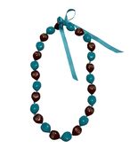 Vintage Mai Kai Tiki Bead Necklace Turquoise Brown Ribbon Tie 28” Hawaii... - $17.10