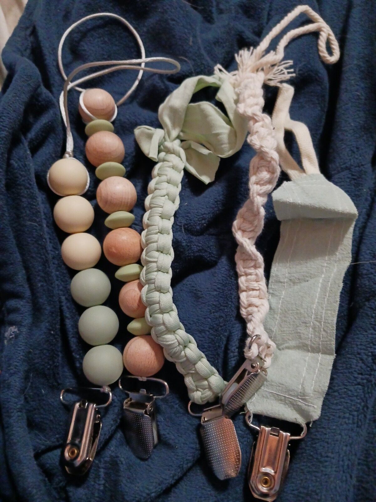 5 piece New Baby Silicone Pacifier Clip, Beechwood Teether Holder, Binky... - $8.81