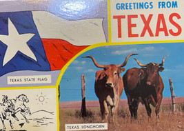 Greetings From Texas Flag Longhorn Vintage Postcard Used 1960s - £3.00 GBP