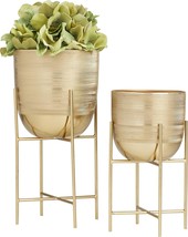 Set Of 2 6&quot; X 5&quot; Gold Metal Round Planters From Deco 79 With Detachable ... - £38.31 GBP