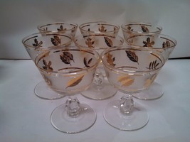 Libbey Starlyte Frosted Glass Gold Leaves Set 8 Sherbet Champagne Coupe Glasses - £47.47 GBP