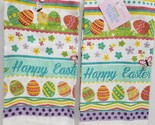 SET OF 2 KITCHEN TERRY TOWELS (15&quot;x25&quot;) HAPPY EASTER, SPRING FLOWERS &amp; E... - $10.88