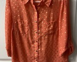 New Directions Button Roll Tab Sleeve Blouse Womens Med Orange Gold Dot ... - $9.90