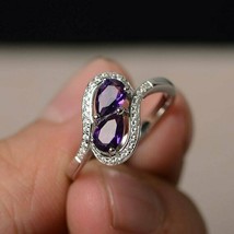 1CT Brilliant Pear Cut Purple Amethyst Halo Engagement Ring 14k White Gold Over - £64.25 GBP