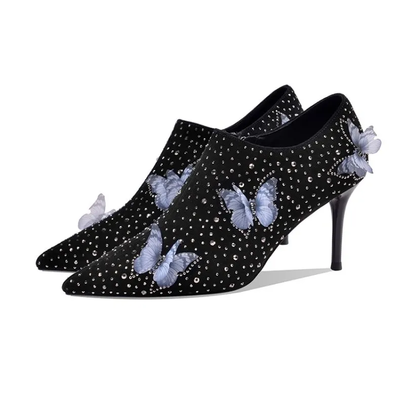 Womens Rhinestones Crystal 3D  Decor Ankle Boots Match Colors Stilettos High Hee - £254.36 GBP