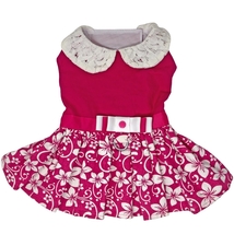 Solid Hot Pink &amp; Hibiscus Print Dress with Lace Collar Plus Leash Sizes ... - $275.07 MXN