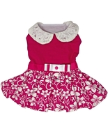 Solid Hot Pink &amp; Hibiscus Print Dress with Lace Collar Plus Leash Sizes ... - $18.00