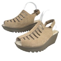 Skechers Womens Wedge Sandals Tan Size 8.5 Trapezoid Peep Toe Memory Foam Shoe  - £30.90 GBP