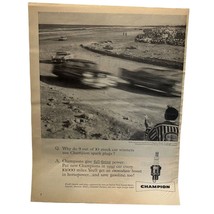 Champion Spark Plugs Print Ad Vintage 1958 Stock Cars Racing Daytona Beach - £13.56 GBP
