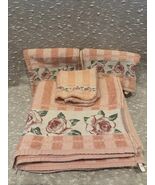 Vtg Priority By Santans Bath Set Towels (5) Pieces Pink Floral Cotton Ne... - $122.91 CAD