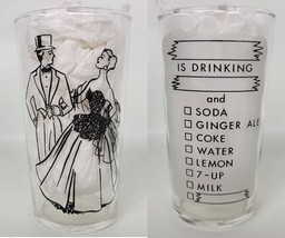 Vintage Federal Glass Wedding Bride &amp; Groom Mixed Drink Menu Cocktail Glass - £11.87 GBP