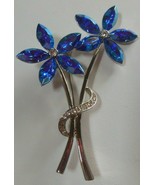 Vintage Silver-tone Faceted Blue Glass &amp; Clear Rhinestone Flower Brooch - £27.25 GBP