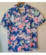 American Eagle Shirt Mens MEDIUM Blue Floral Flamingo Hawaiian Button Up... - £14.15 GBP