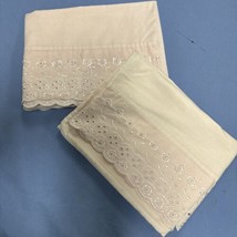 Beautiful Vintage Farmhouse Pink Eyelet Pillowcases 28.5”x 18.5” Set of 2 - £8.88 GBP