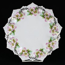 MZ Austria Pink Apple Blossom Cake Plate, Antique c.1900 Ornate Embossed 10&quot; - £23.84 GBP