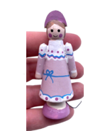 Vintage Wooden Christmas Ornament Doll Girl Dutch scandinavian Pink Dres... - $13.47