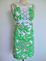 Lilly Pulitzer Rosie Shift Dress 00 Seeing Pink Elephants Wht Grn Sleeveless - £40.08 GBP