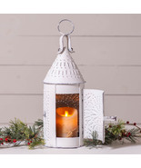 Punched Tin Metal Lantern 15-Inch Primitive Farmhouse Accent in Rustic W... - £23.20 GBP
