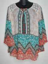 FIG AND FLOWER Anthropologie Blouse 2X Sheer Boho Cottagecore Lace Lightweight - £18.37 GBP