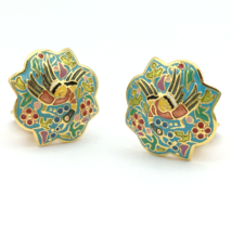 JOAN RIVERS bird &amp; flowers clip-on earrings - vintage colorful enamel gold-tone - £36.08 GBP