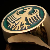 Round Men&#39;s Pinky Seal Ring green German Eagle Coat of Arms - solid Brass - £22.01 GBP+