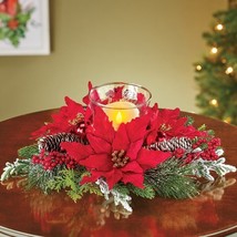 Christmas Poinsettia Glass Votive Hurricane Candle Holder Table Centerpiece - £15.53 GBP
